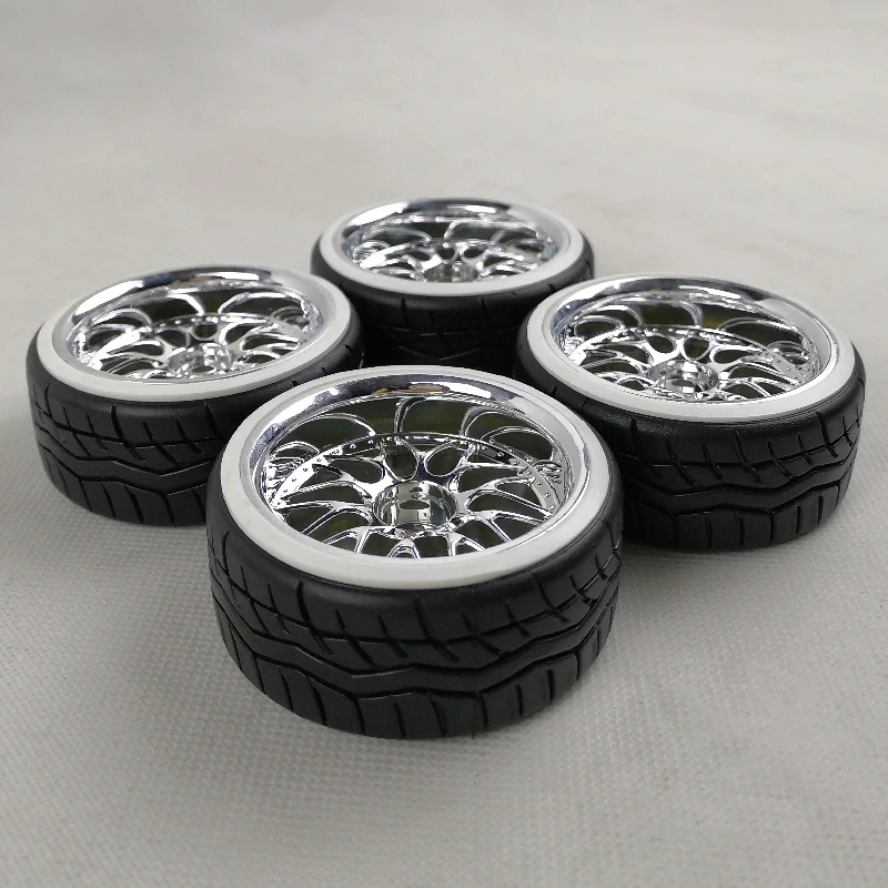 4pcs 3/9mm Offset 1/10 Scale Plastic Wheel Rim with Hard Plastic Tires Tyre with Soft Insert RC Car Drift On Road Touring Hobby