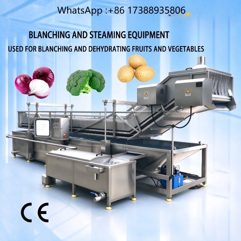 Steam Heating Vegetable Fruit Blanching Precooking Machine for Potato Carrot Lotus Root Processing