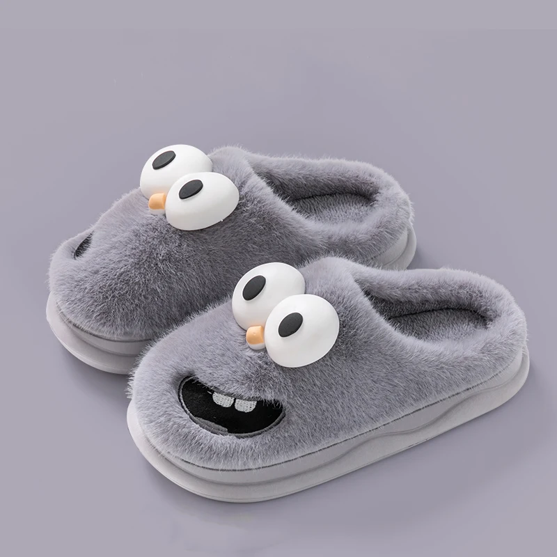 New Funny Cartoon Winter Soft Sole Mens Indoor Floor Non-slip Platform Slides Warm Plush Slippers Male Home Casual Cotton Shoes