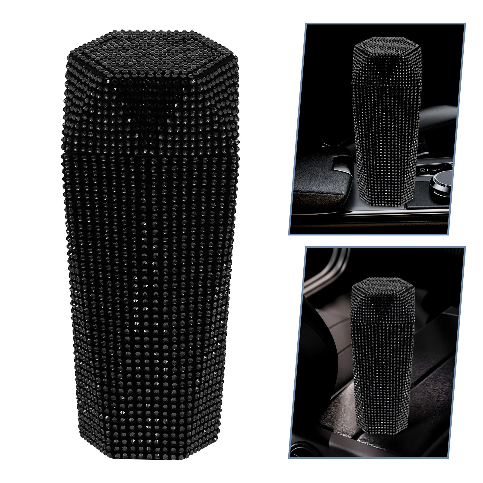 

Car Trash Can Rhinestone Design Compact Vehicle Waste Holder Multiple Compartments Automotive Garbage Bin For Cup Holder Car