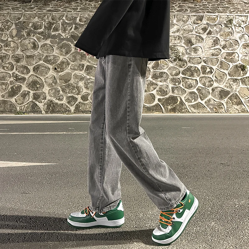 

Свободные прямые мужские джинсы с эластичной резинкой на талии, рабочая одежда, повседневные длинные брюки, модные весенне-летние широкие джинсы