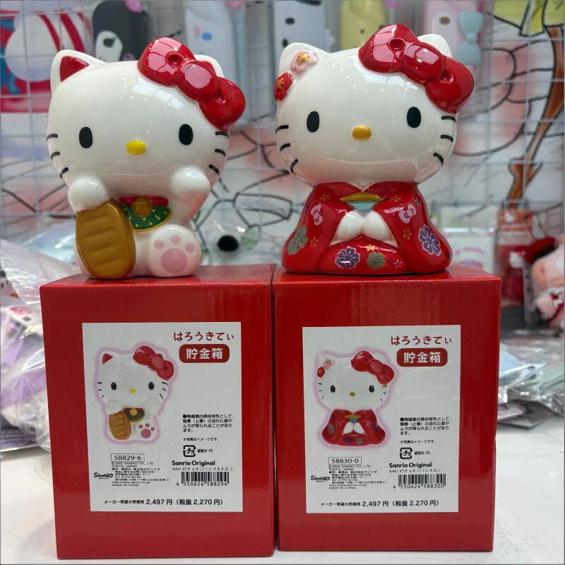 

In Stock Genuine Sanrio Hellokitty Ceramic Lucky Cat Coin Change Storage Jar Desktop Ornament Hellokitty Collectibles Gift Toy