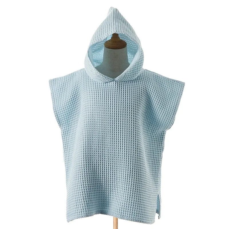 Hooded Cotton Bath Towel Waffle Bathrobe Soft Beach Wearable Towel For Boys And Girls Little Kids Coat Type Blanket Solid Beige