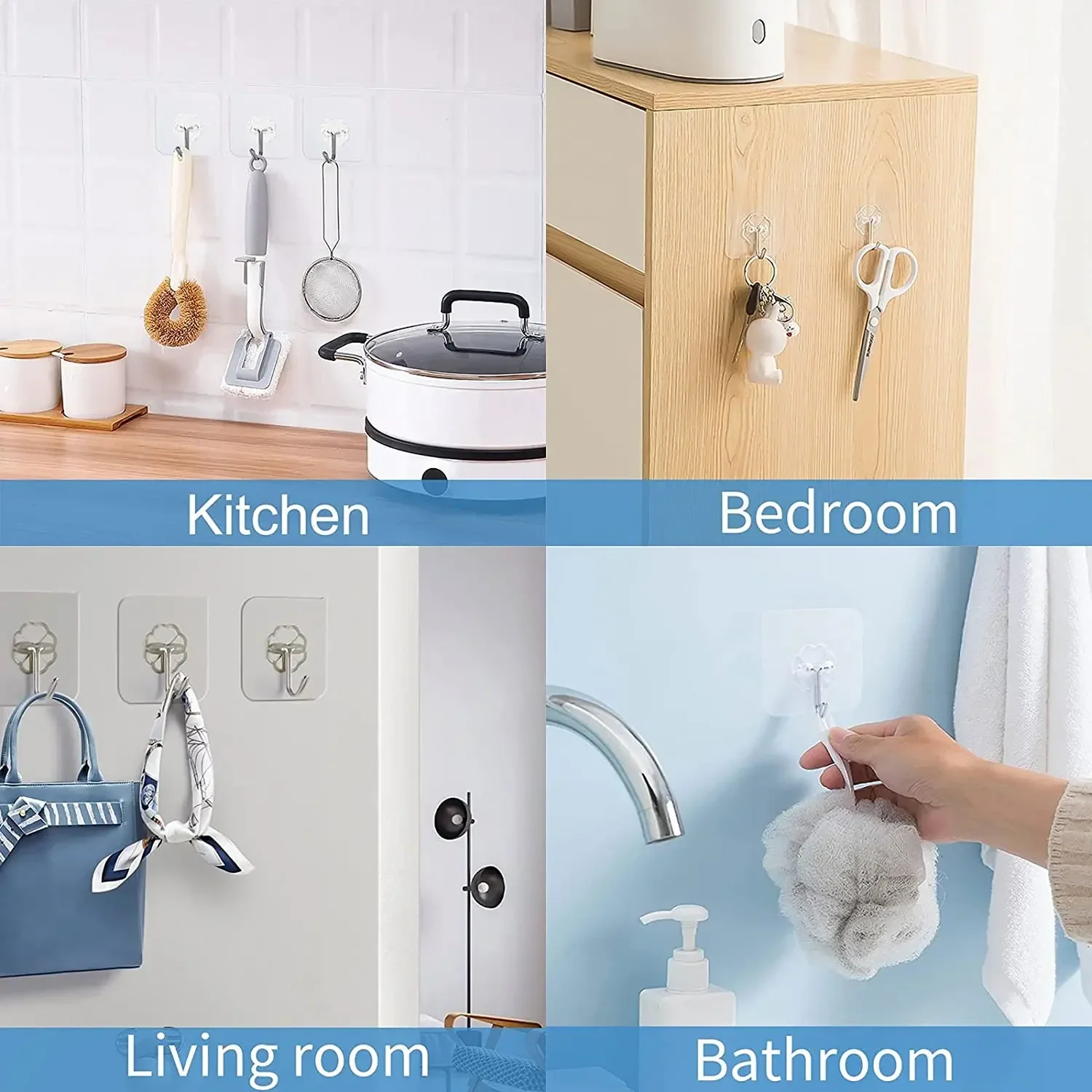 Self Adhesive Hooks Heavy Duty Wall Hooks Transparent Multi-Purpose Hooks Door Key Towel Wall Hook for Bathroom Kitchen Home