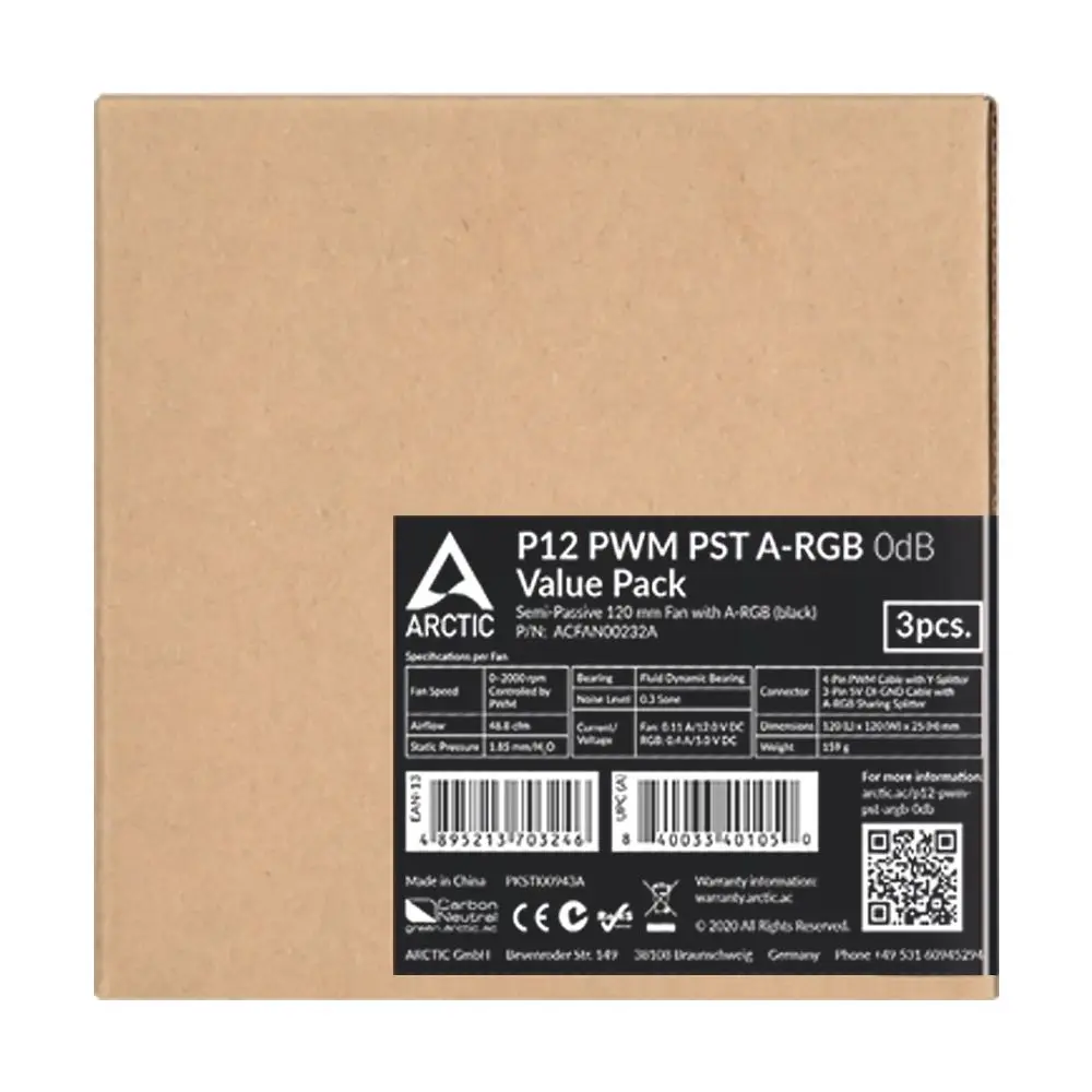 [Seo Lin Official] ARCTIC P12 PWM PST ARGB Black VALUE 3 Pack