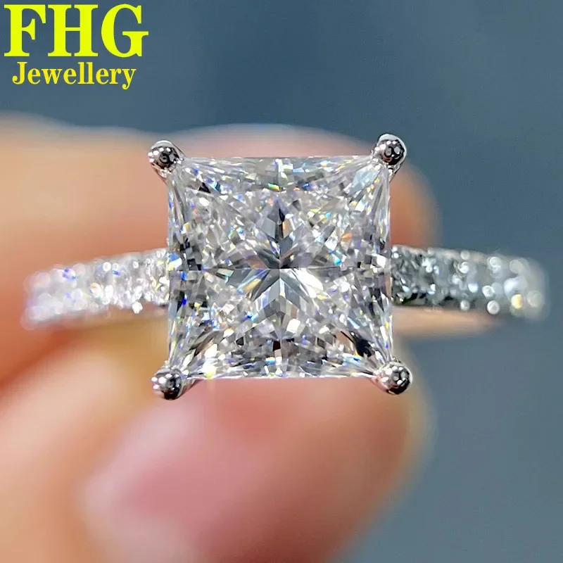 1 2 3 4 5 Carat Au585 14K White Gold Ring DVVS1 princess moissanite Diamonds Wedding Party Engagement Anniversary Ring