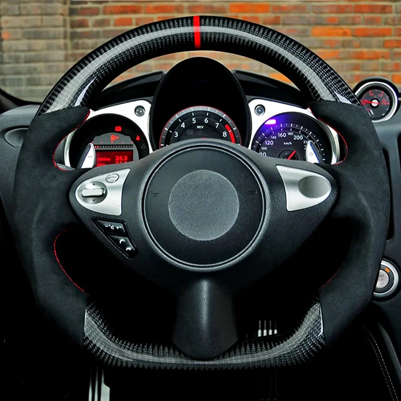 Perforated Leather Steering Wheel For Nissan 370Z 2008+ Carbon Fiber Steering Wheel Car Accessories Modification Customization