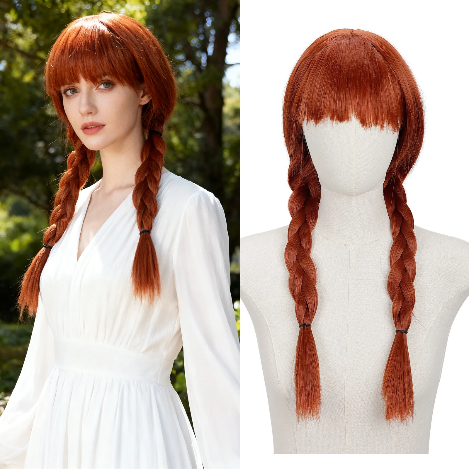 

Synthetic Long Double Braid Cosplay Wig with Bangs for Women Anime Costume Party Halloween Role Play Hair Wig