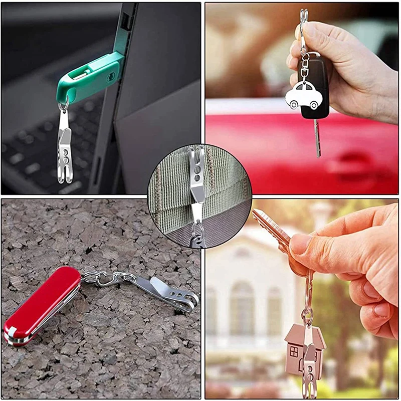 2X Multi-Purpose Clip Keychains Suspension Clip Tool With Carabiner Perfect For Hanging EDC Tools, Flashlights Etc.