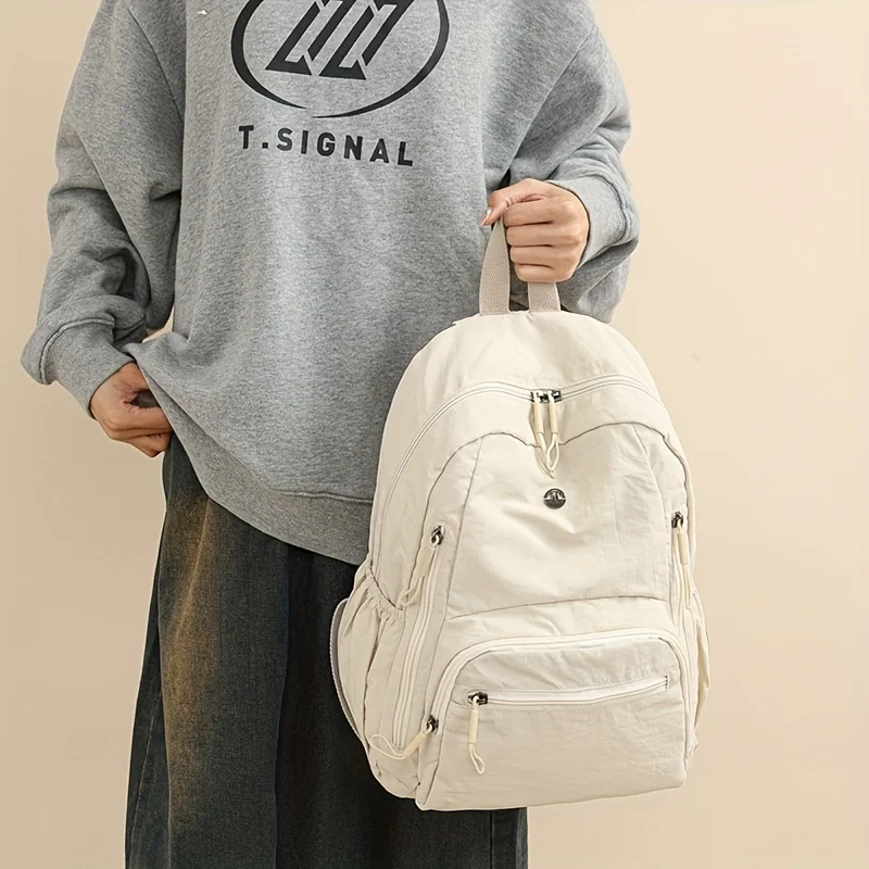 Nylon Unisex Backpack Solid Color Lightweight Multi functional Large Capacity for School College Travel Students Fashion Casual