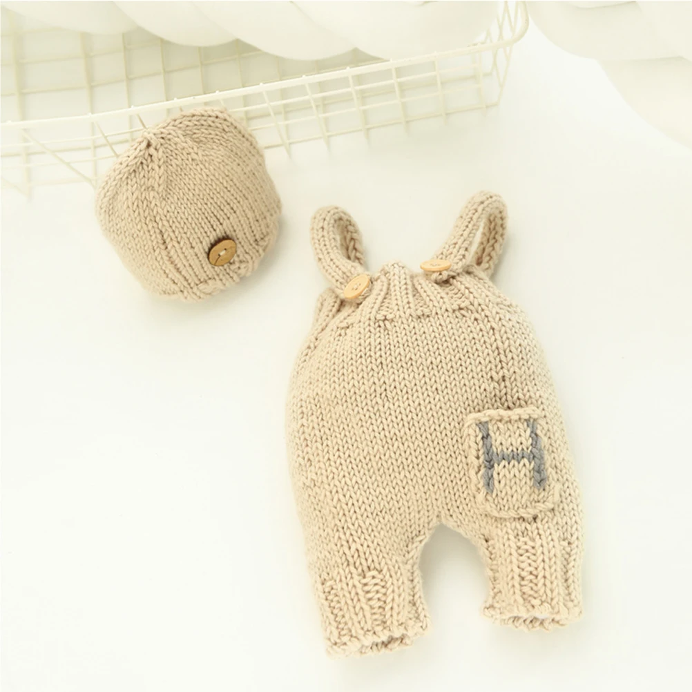 

1 set Newborn Photography Prop Sling Pants Suit Beige Milk Cotton Costume Toddler Hat Suspender Kids Outfit Baby Shower Birthday