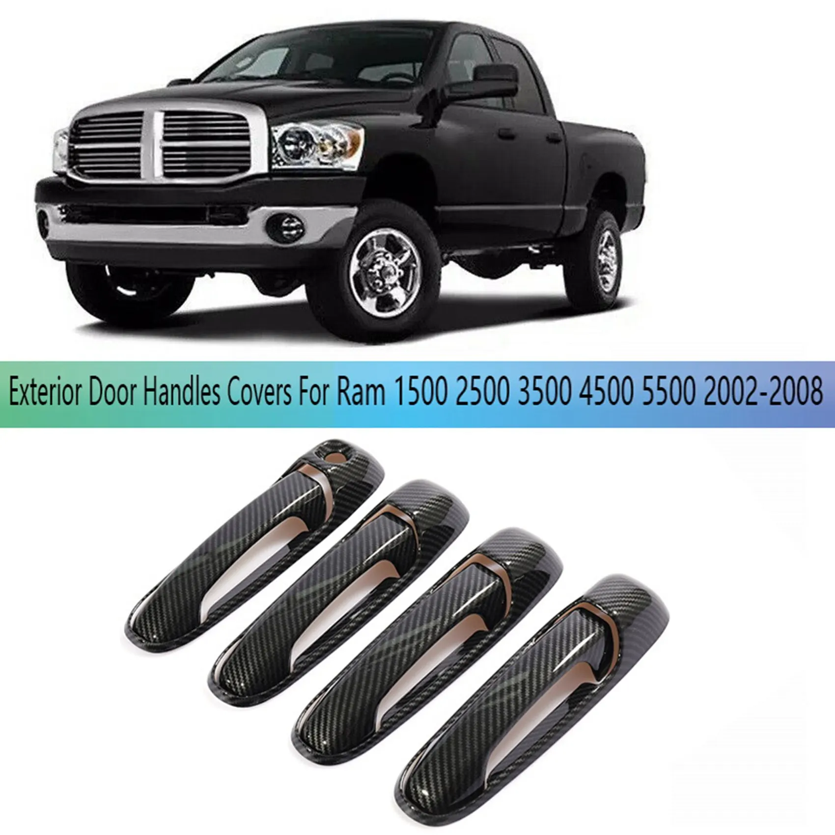 8Pcs Car Exterior Door Handles 4 Door Handle Covers for Dodge Ram 1500 2500 3500 4500 5500 2002-2008 Carbon