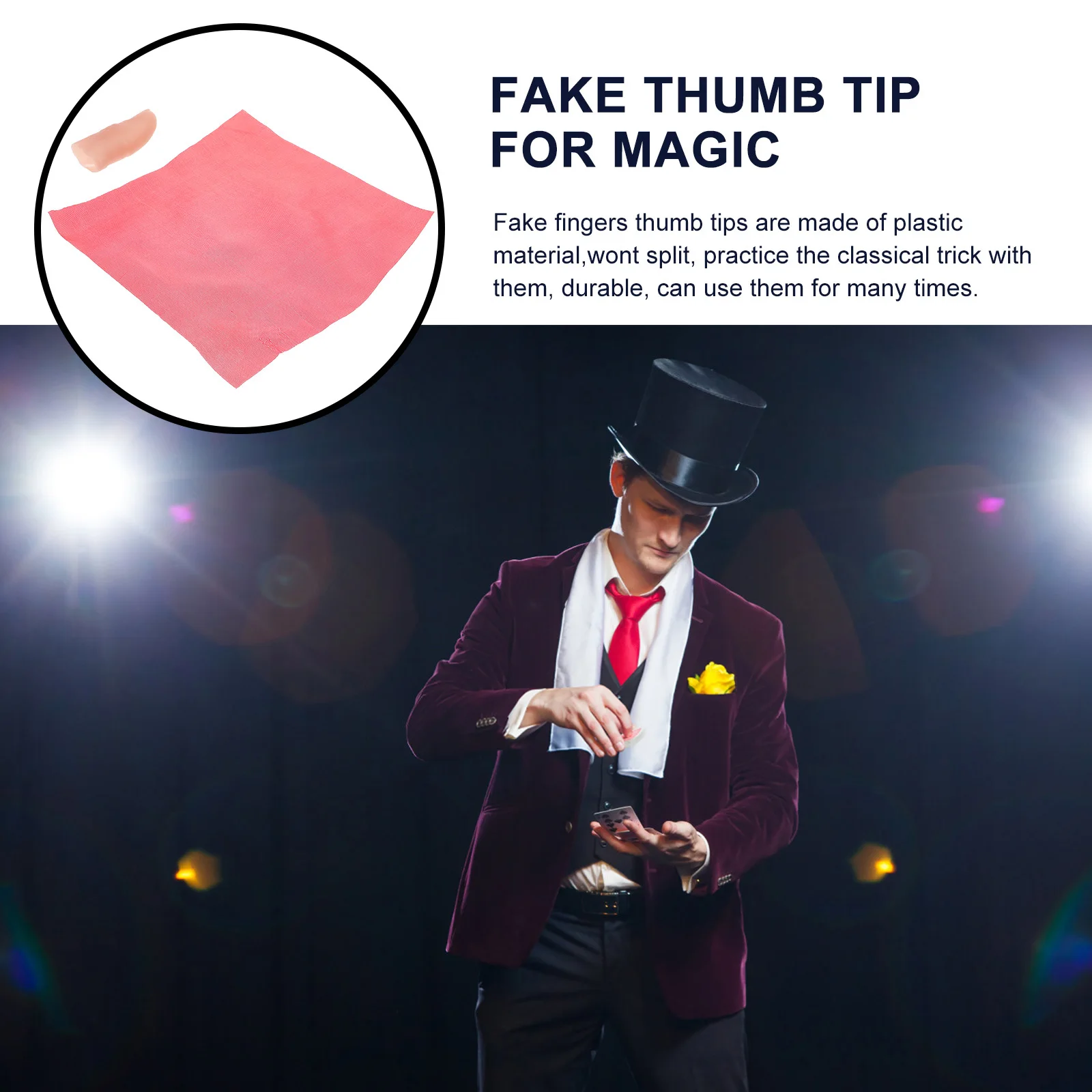 

1set 1Set Fake Thumb Tips Silk Vanishing Trick Props Realistic Finger Covers For Stage Performance Prank With Red Scarf