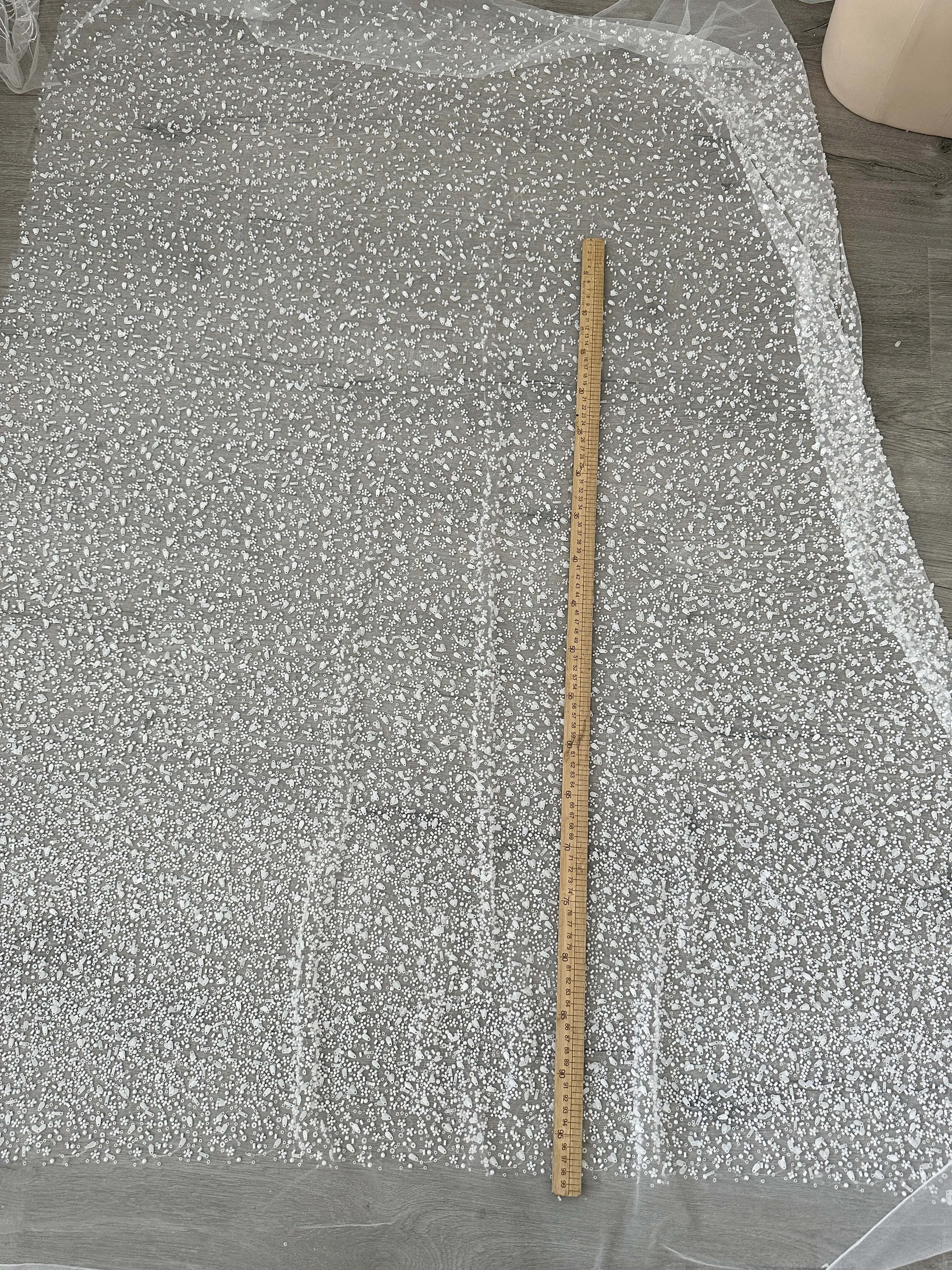 3D-Perlen-Pailletten-Spitzenstoff, verschlüsseltes Porzellan, weißes Hochzeitskleid, fortschrittliche Anpassung, DIY-Braut – Detail 8