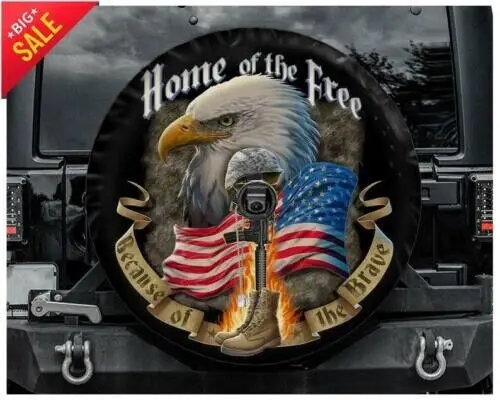 

US Veteran Eagle Spare Tire Cover With Camera Hole Gift For Dad Veteran Day Made With Your Size Soft Spare Wheel Tire Cover