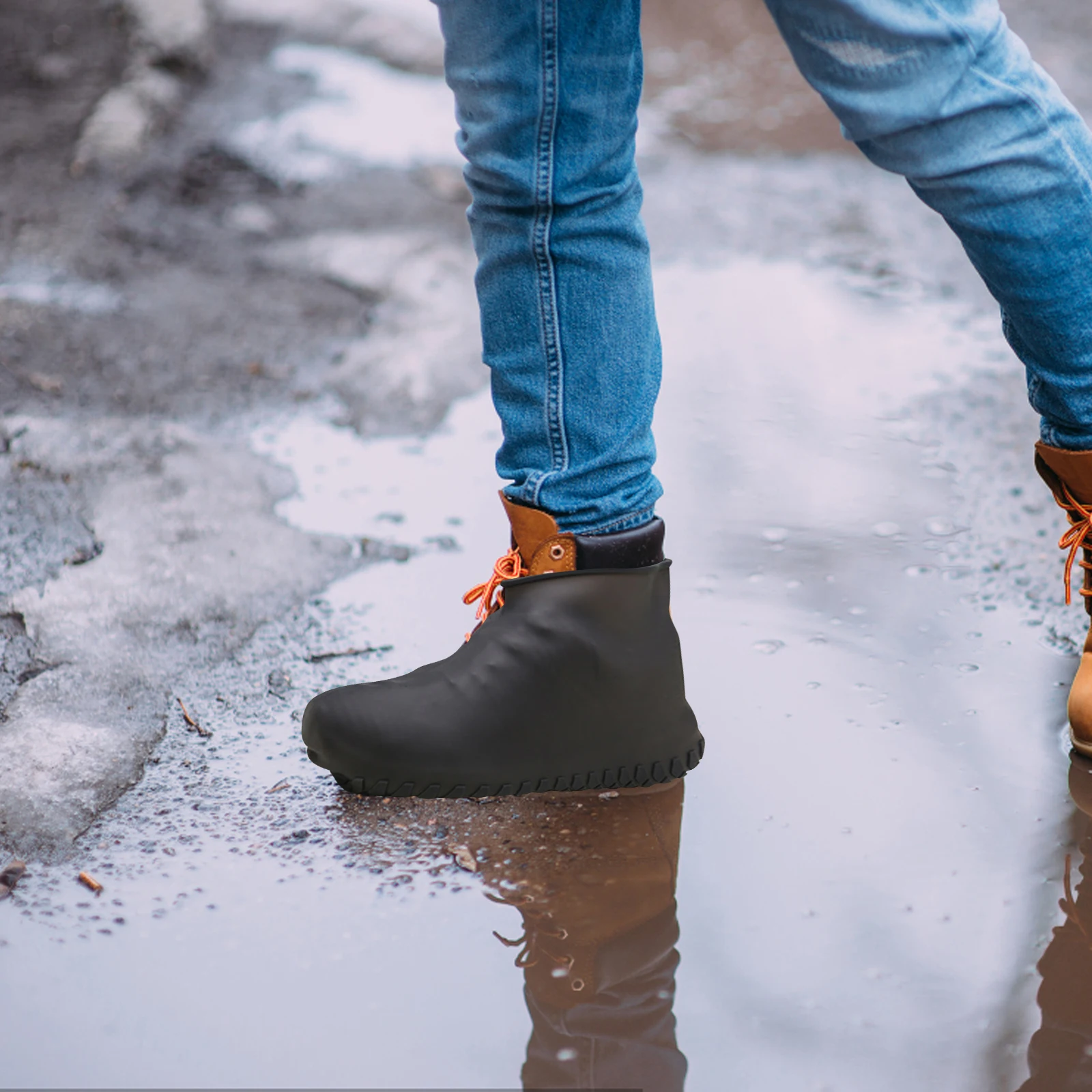 

Reusable Waterproof Anti-slip PVC Overshoes for Men Women Rainy Day Nonslip Sandproof Shoe Covers Protector Strong Sole Elastic