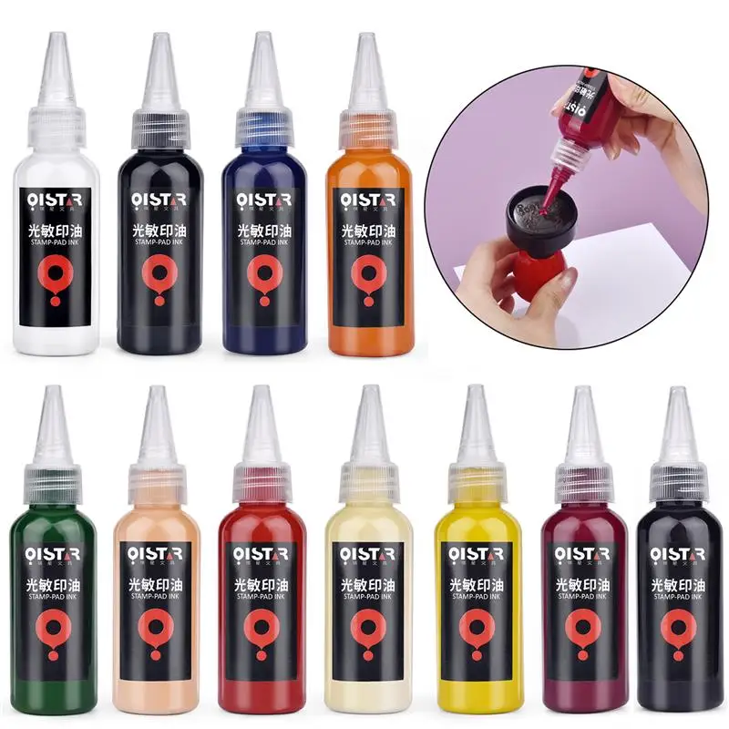 50ml Refill Ink 12 Colors Rubber Stamp Photosensitive Inking Seal Stamping Refill Ink For Office School Make Seal Supplies