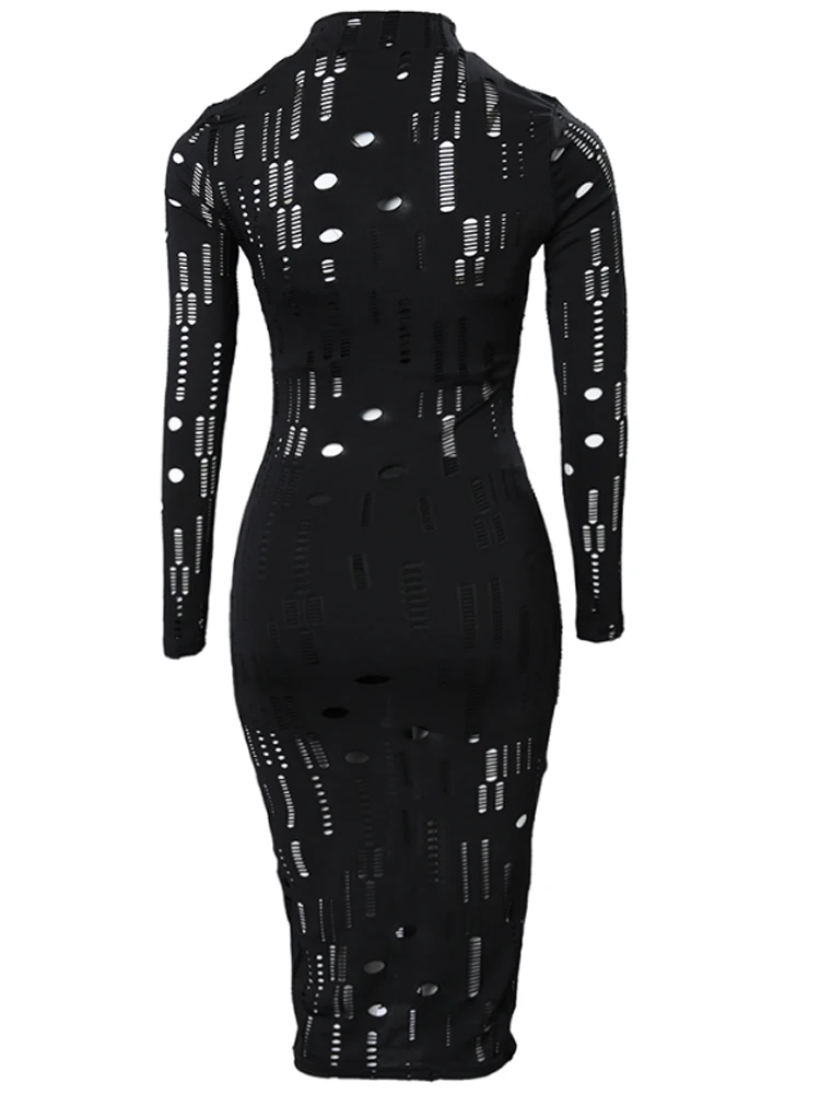 Long Sleeve Hollow Out Bodycon Dress Sexy Party Dress