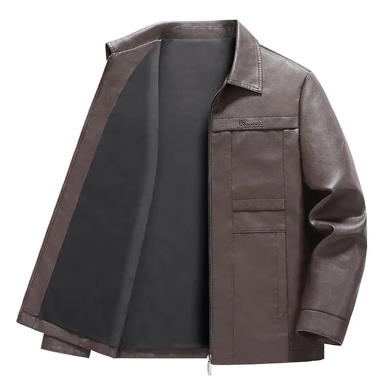 

Autumn and Spring New Pure Color Versatile Retro Motorcycle PU Leather Jacket Men's Casual Loose Sports High Quality Outerwear