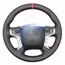 Black Artificial Leather Hand Sewing Car Steering Wheel Cover For Mitsubishi L200 Outlander PHEV Shogun Pajero Triton 2015-2022