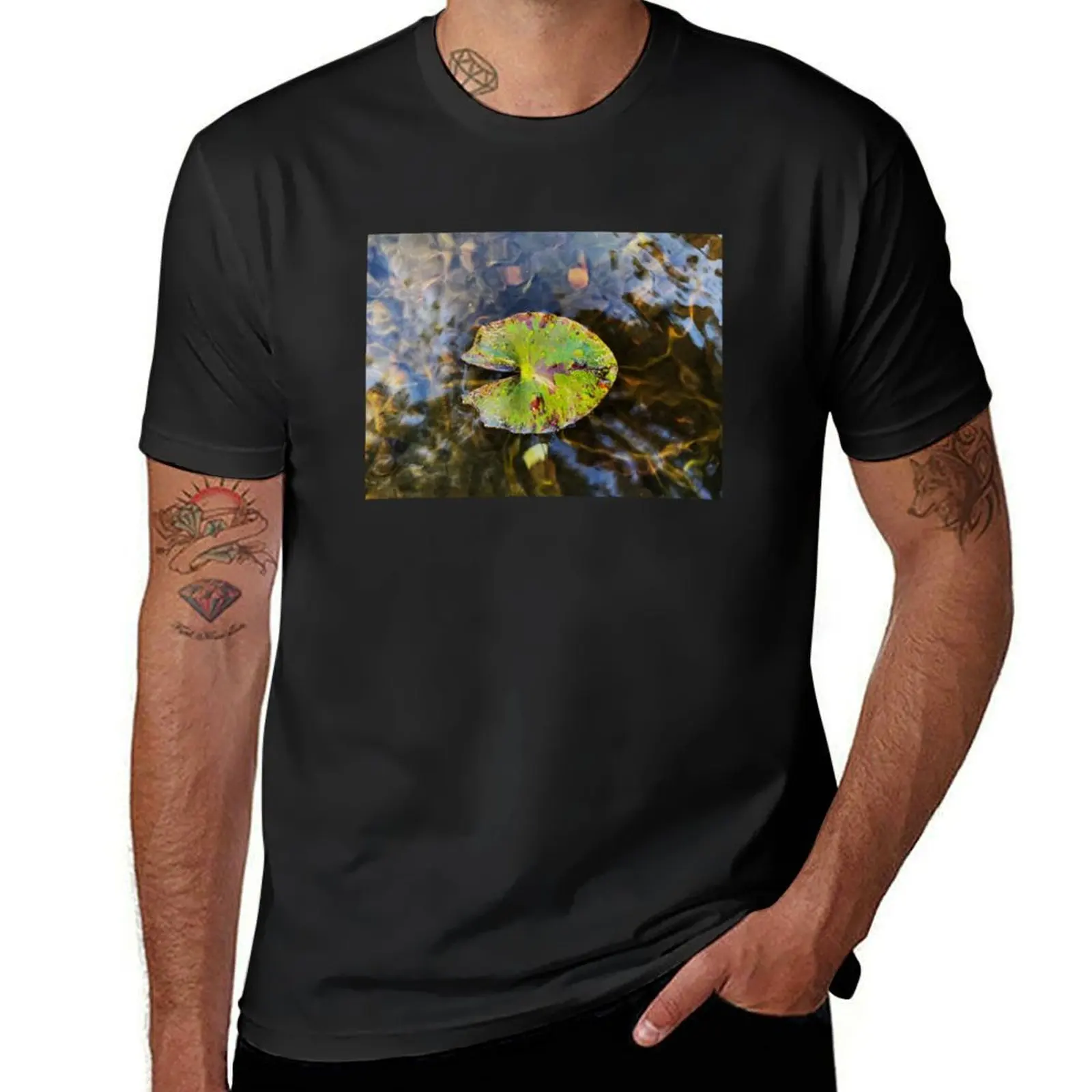 Colorful Leaf on the Water with Ripples and Light Reflections T-Shirt Blouse aesthetic clothes plain white t shirts men