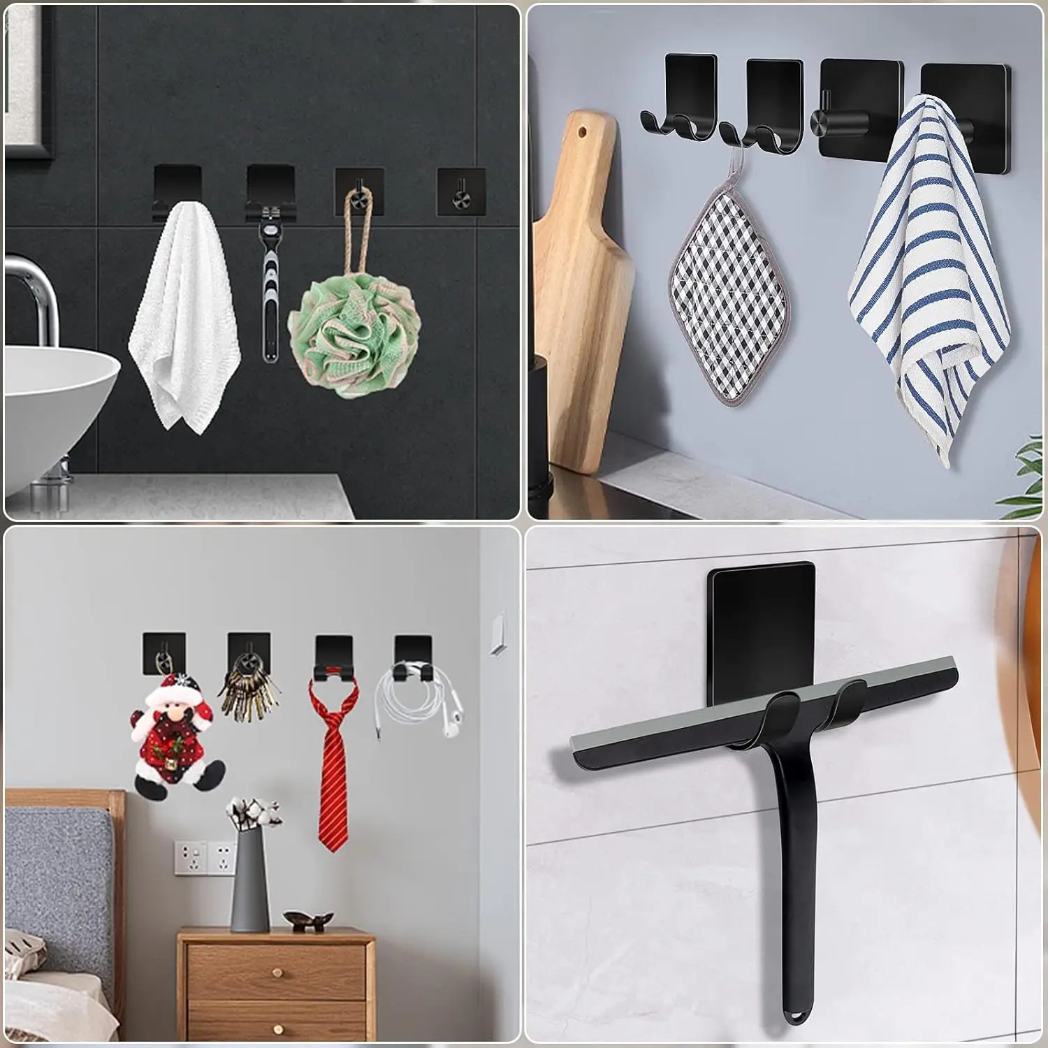 Razor Holder Shaver Hook Hanger Stand Caddy (3 Pack) Self Adhesive Stick on Hook Heavy Duty Stainless Steel Phone Holder for Shower, Tools for Hanging Washcloth Towel Loofah for Bathtub Wall, Bl