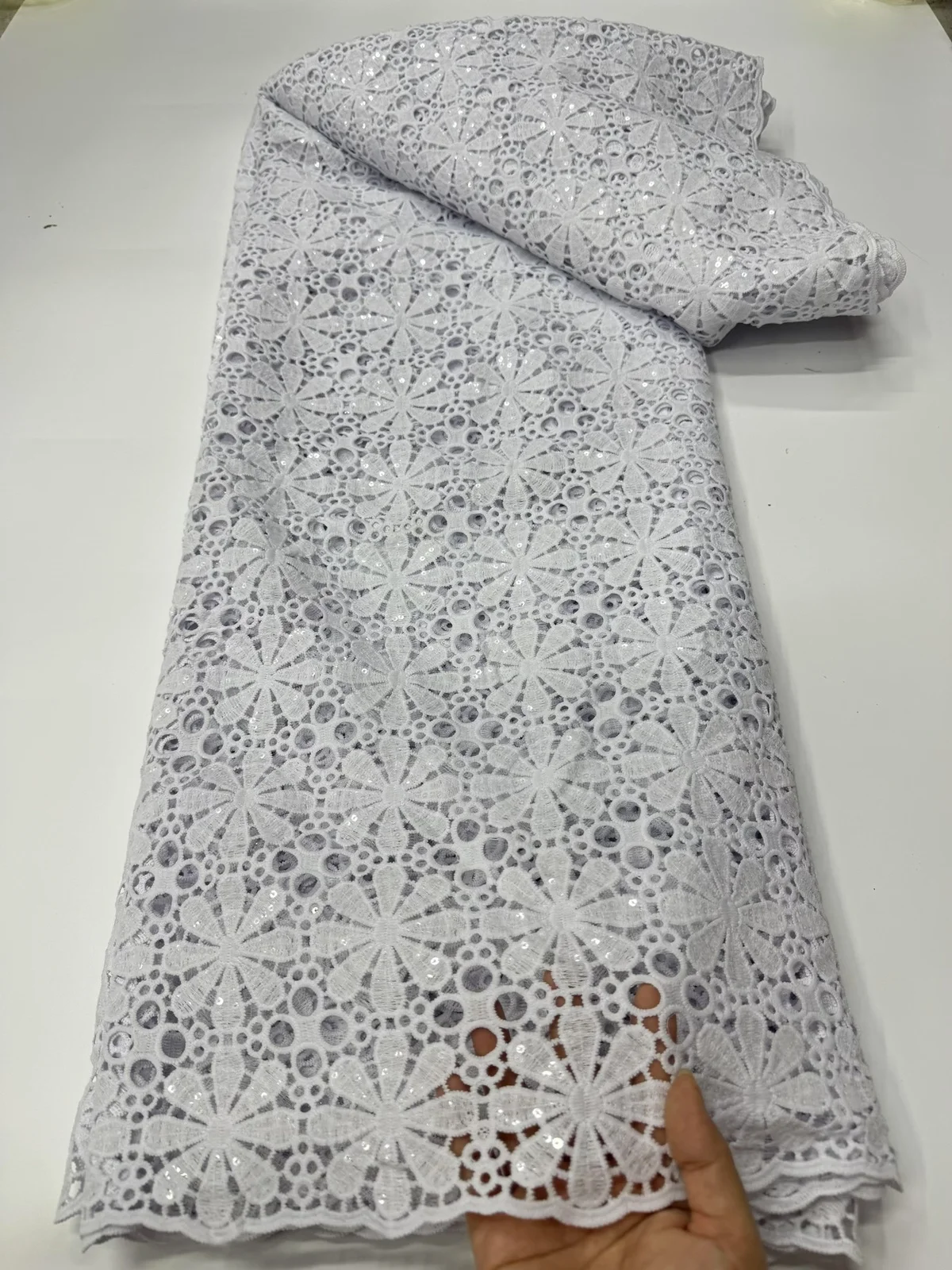 

Новый стиль, белый африканский нигерийский шнур, кружевная ткань с блестками, 2022, высокое качество, французский гипюр, водорастворимая кружевная ткань PCW2525