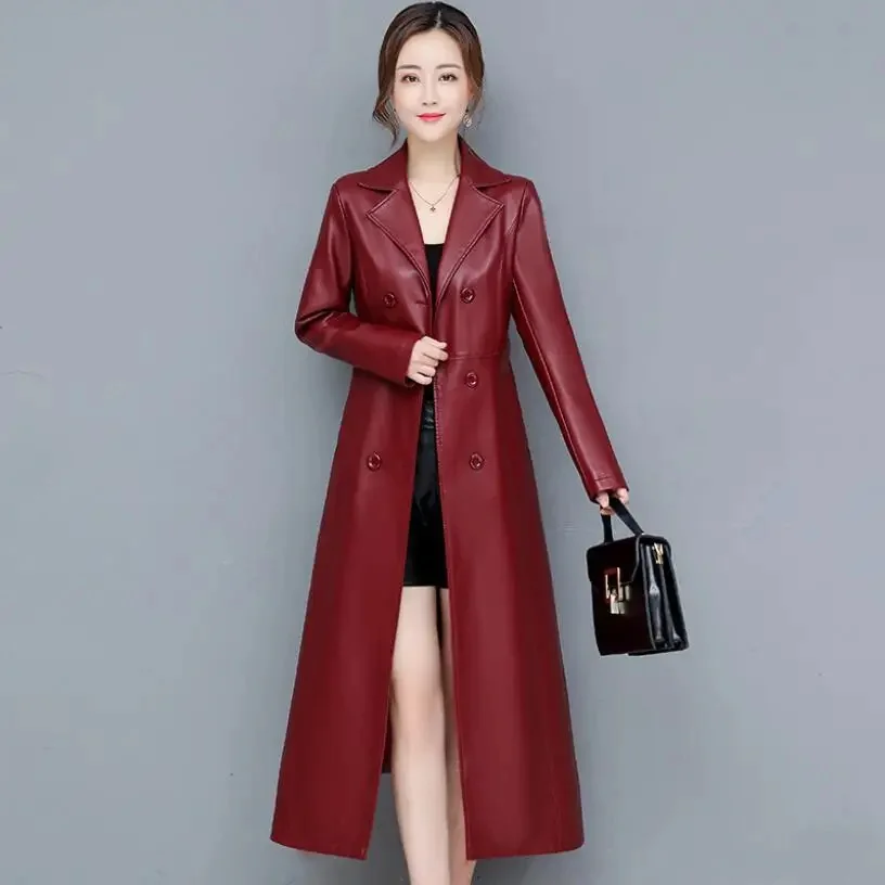 New M-6XL Women Sheepskin Coat Spring Autumn 2024 Fashion Double Breasted Long Jacket Sheep Leather Overcoat Suede Outerwear