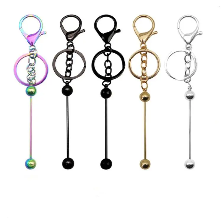 Metal Beaded Keyring Bead Bar Keychain Lobster Clasp Keychains for DIY Car Key Chain Bag Backpack Decor Pendent Gifts SN4097