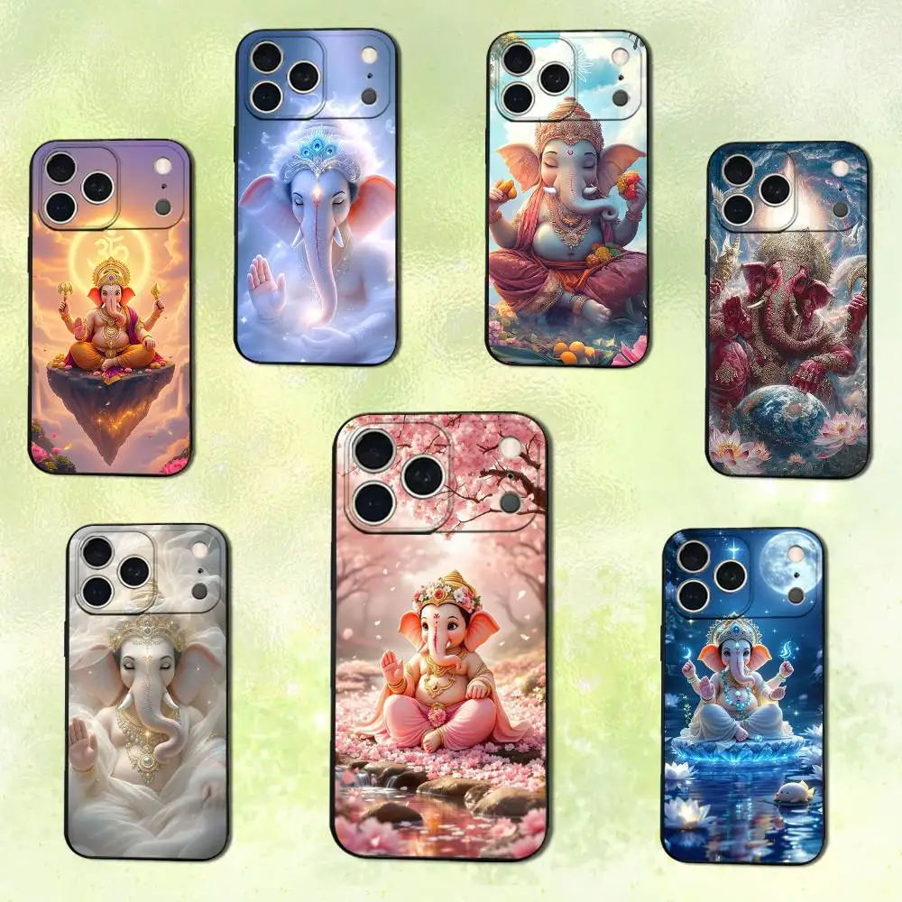 

India Faith Art Ganesha Phone Case For iPhone 14,13,17,12,11,16,15,Plus,Pro Max,XS,X,XR,SE,Mini,Soft Silicone Black Cover