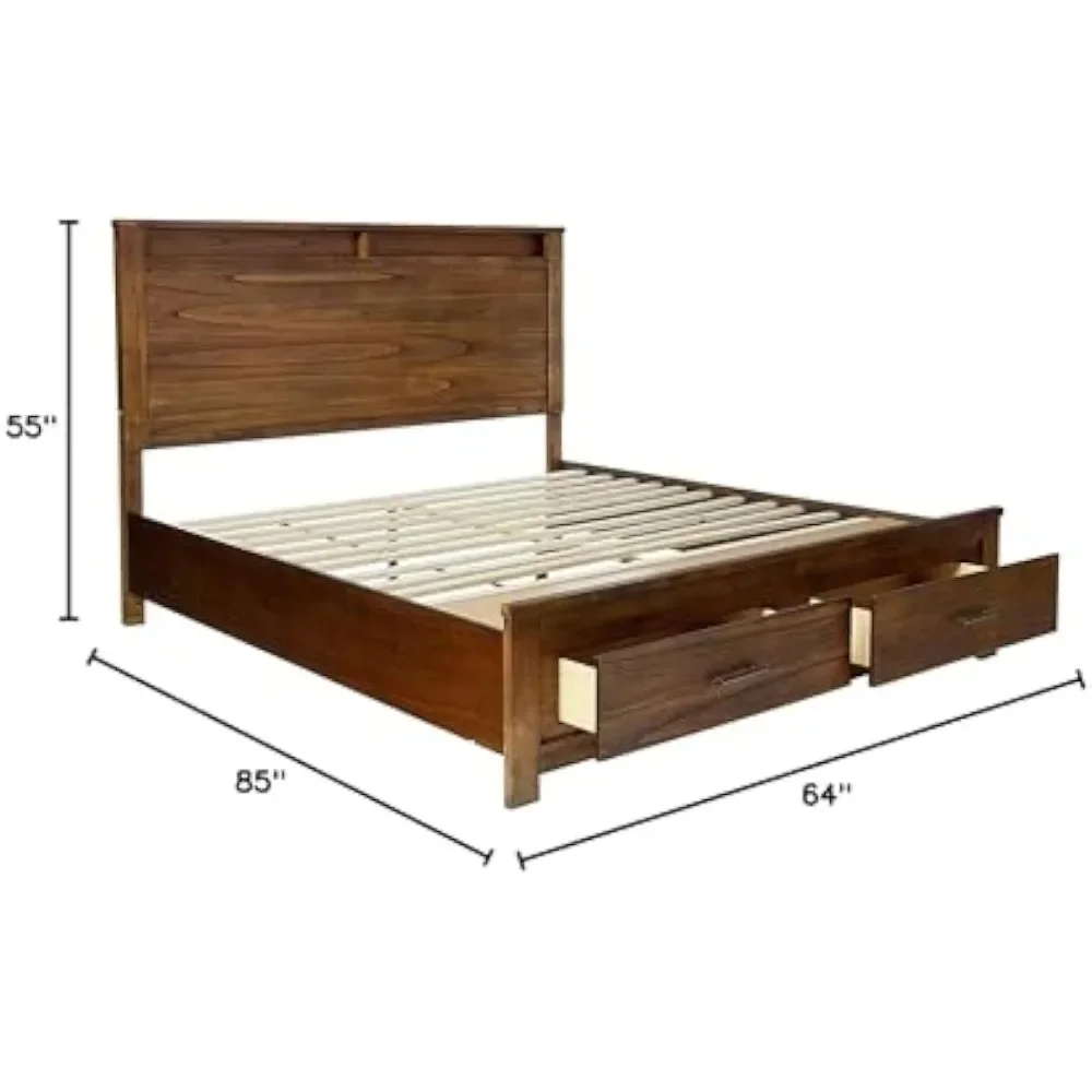 Queen Bed Frame with 2 Drawers, Wood Platform Bed Mattress Foundation with Slats Support & Storage Headboard,85