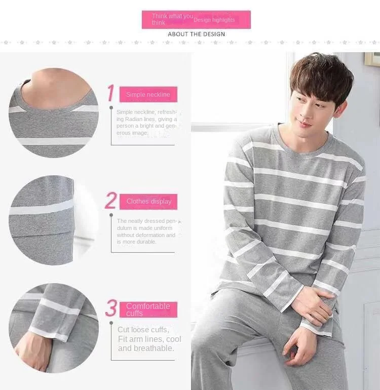 2 Teile/satz männer pyjamas set von große größe langarm lange hosen herbst und winter studenten hause kleidung rundhals herbst m – Detail 14