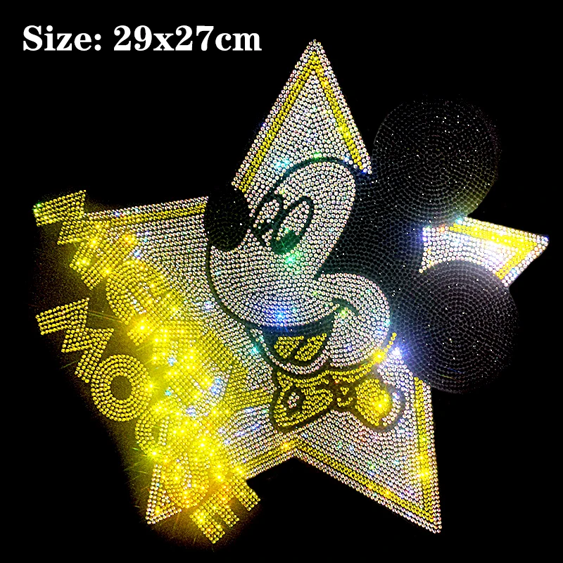 

Disney Mickey Minnie Mouse Shiny iron on applique patches hot fix rhinestone transfer motifs transfer on design for shirt dress.