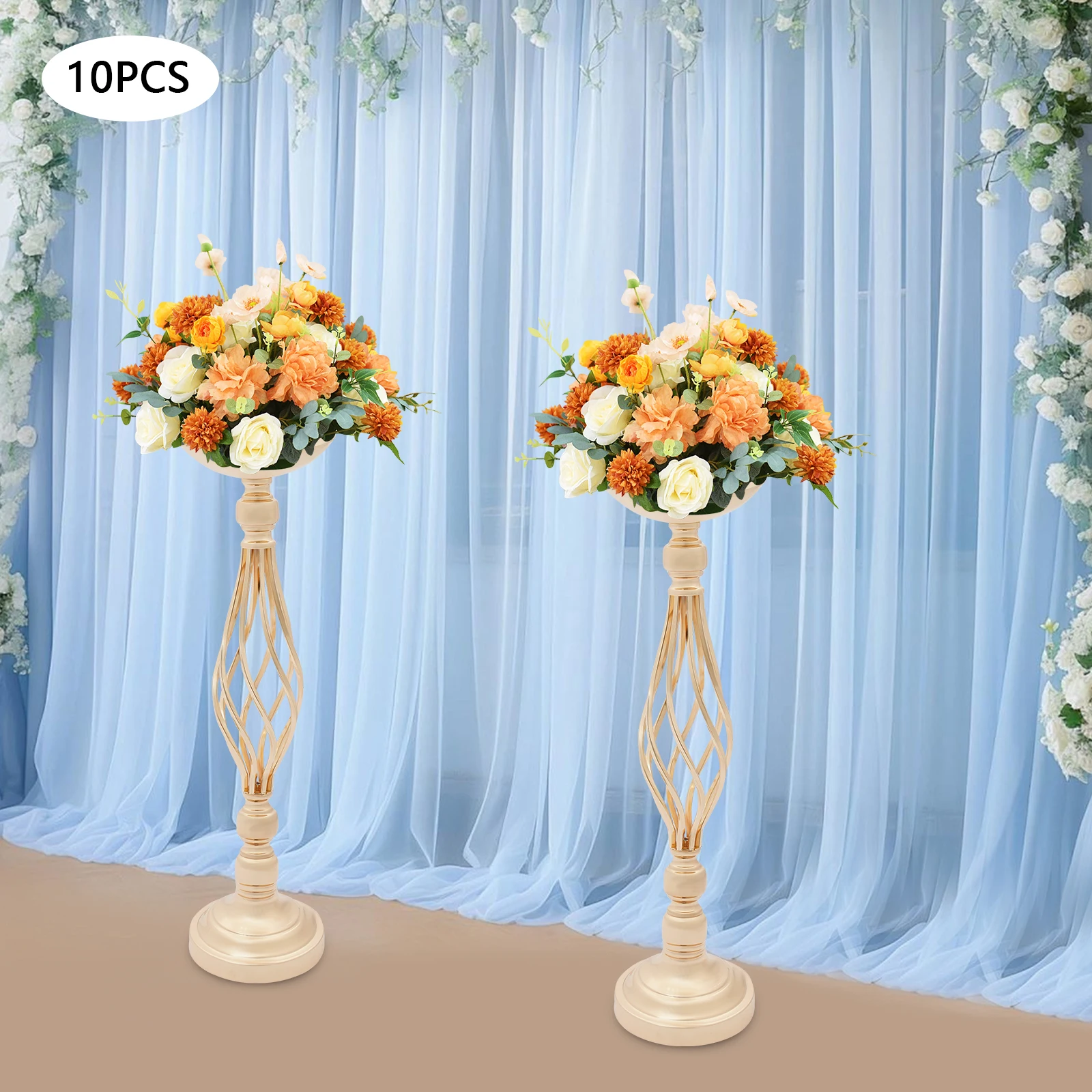 10-piece Metal Flower Arrangement Stand, Metal Candle Holders Hollow Design, Twist Flower Vase Arrangement for Reception