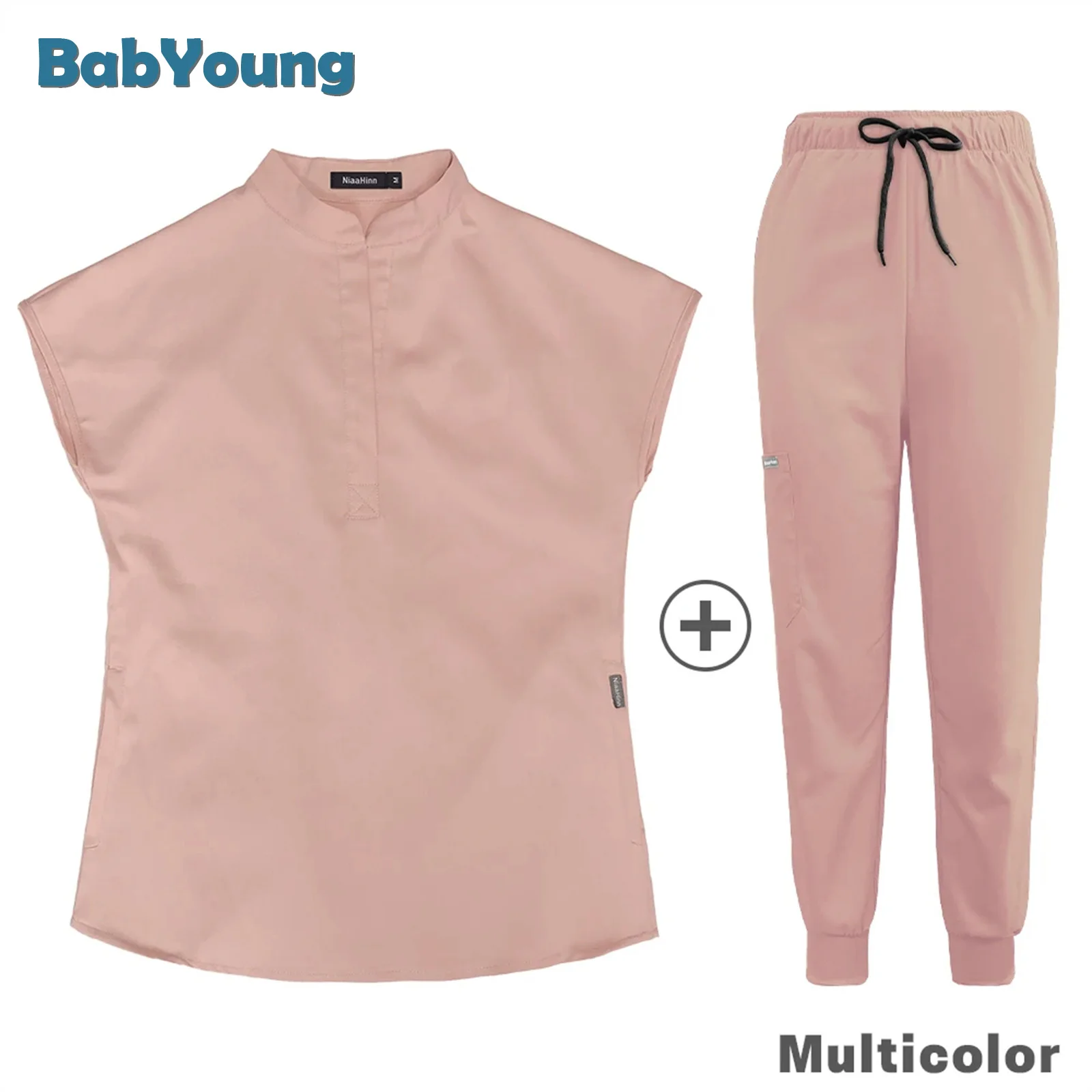 Solid Color Beauty Salon Nursing Jogging Pants Spa Pet Hospital Doctor Scrubs Women Uniform Dentist Work Clothes