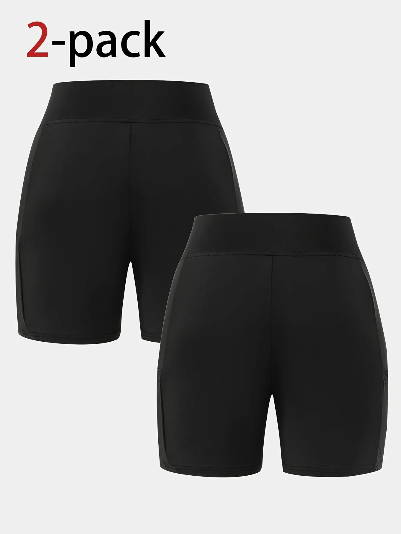 2er-Pack Mädchen-Biker-Shorts mit hoher Taille, schwarze, seitliche Handytasche, dehnbare, reibungsarme Sport- und Radlerhosen – Detail 4