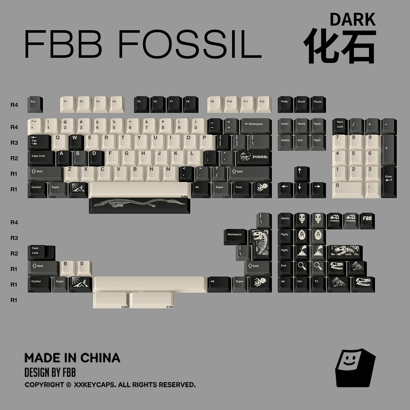 FBB Keycaps Fossil Dinosaur Retro Style MX Switches For Mechanical