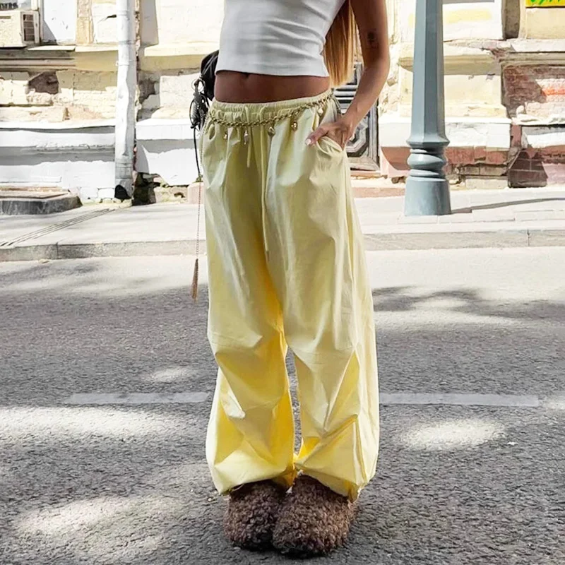 

Tornova Casual Wide-legged Trousers For Women Low Waist Drawstring Ruched Cargo Pants Pure Cotton Loose 2025 Autumn Fashion