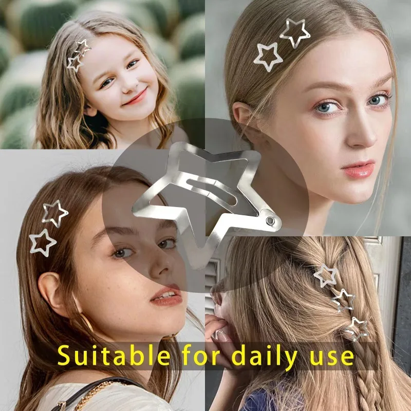 Filigree Star Metal Snap Hair Clips for Girls, 2-100Pcs Star Barrettes Bobby Pins Cute Daily Hair Accessories