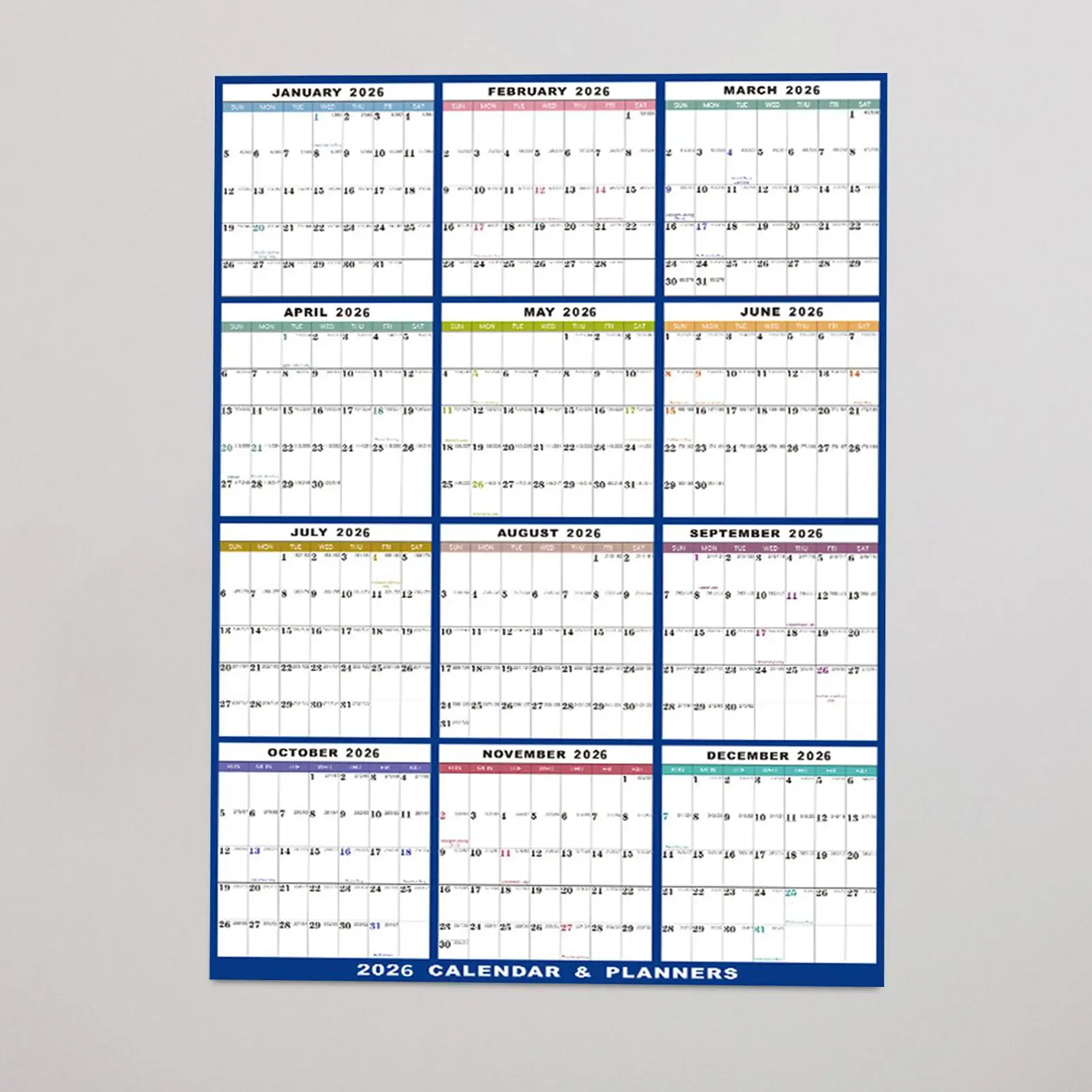 2026 Erasable Wall Calendar 12 Month Annual Wall Calendars Double-Sided Work Schedule Planner Yearly Schedule Organizer