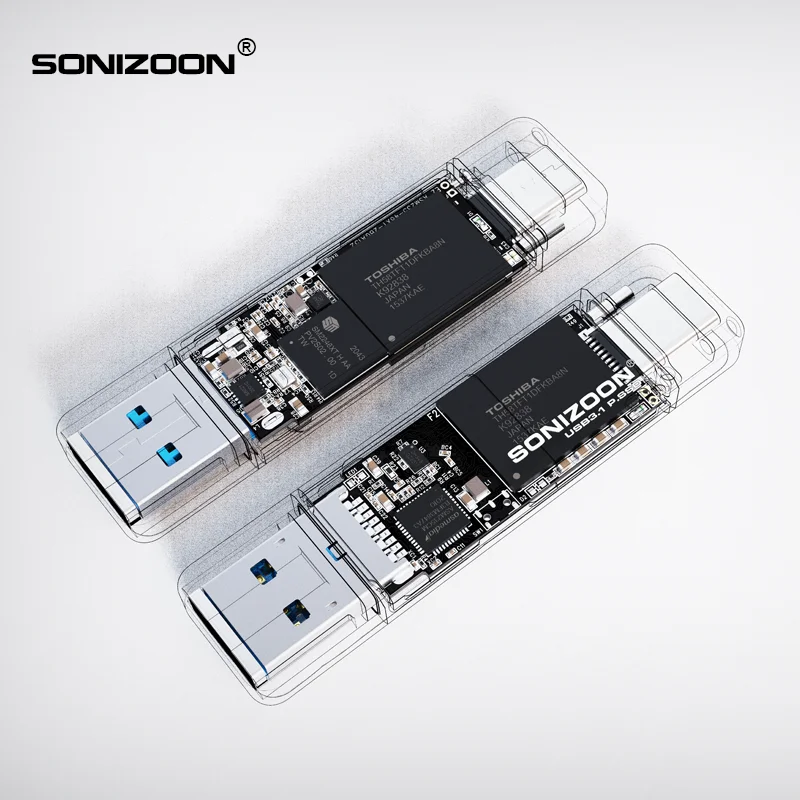 SONIZOON Portátil de Estado Sólido USB Flash Drive 128GB USB3.1 PSSD TPYE-C3.1 PenDrive WINTOGO Usb флешка usb drive Criativo