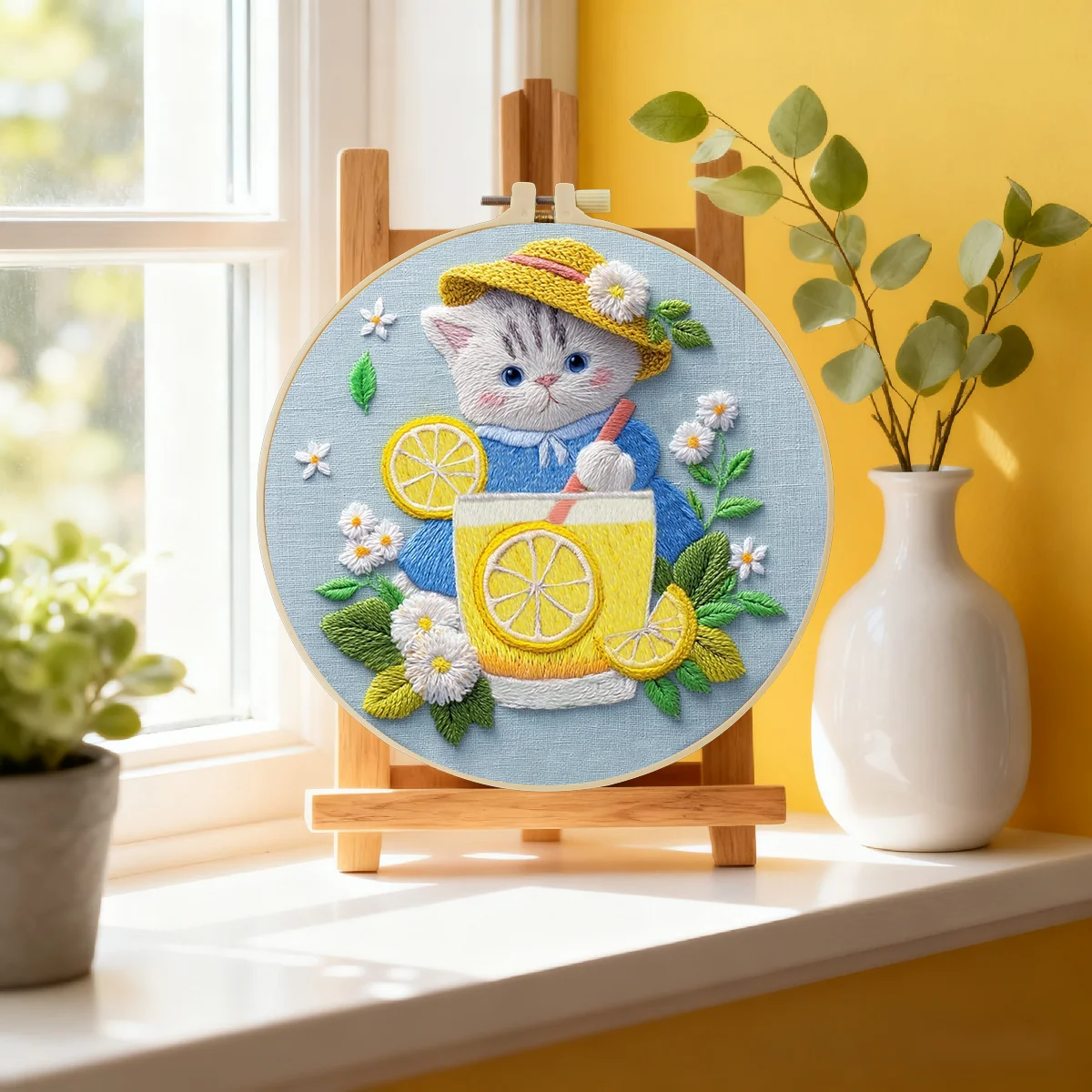 1 Stück 20X20CM/15X15CM 7,87/6,3 Zoll Katzen-Stickerei-Starter-Kit DIY-Kit DIY-Stickerei-Set Handarbeiten Nadelkunst Heimdekoration – Detail 1