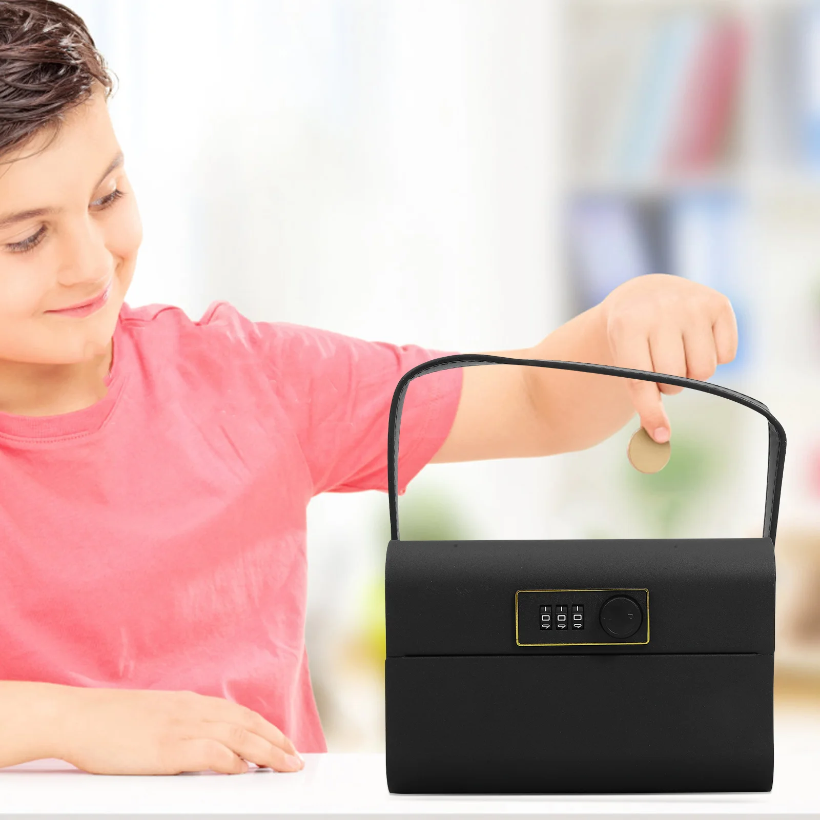 Handheld Password Savings Bank Kids Metal Money Box Solid Color Coin Jar Combination Lock Secure Cash Storage Case