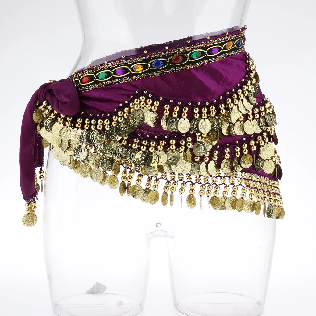 Belly Dance Skirt Velvet Coin Tassel Hip Scarf Women’s Fringe Belt for Professional Costume Practice Show