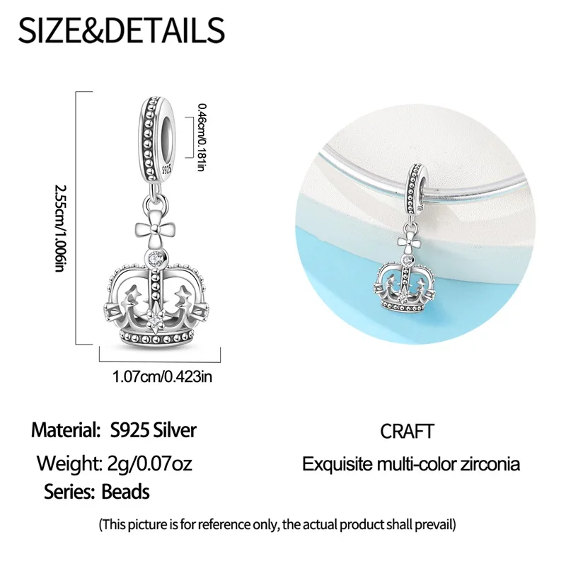 New 925 Sterling Silver Crown Of Glory Charms Pendant For Women Fit Original Bracelet DIY Valentine's Day Jewelry Gifts 5
