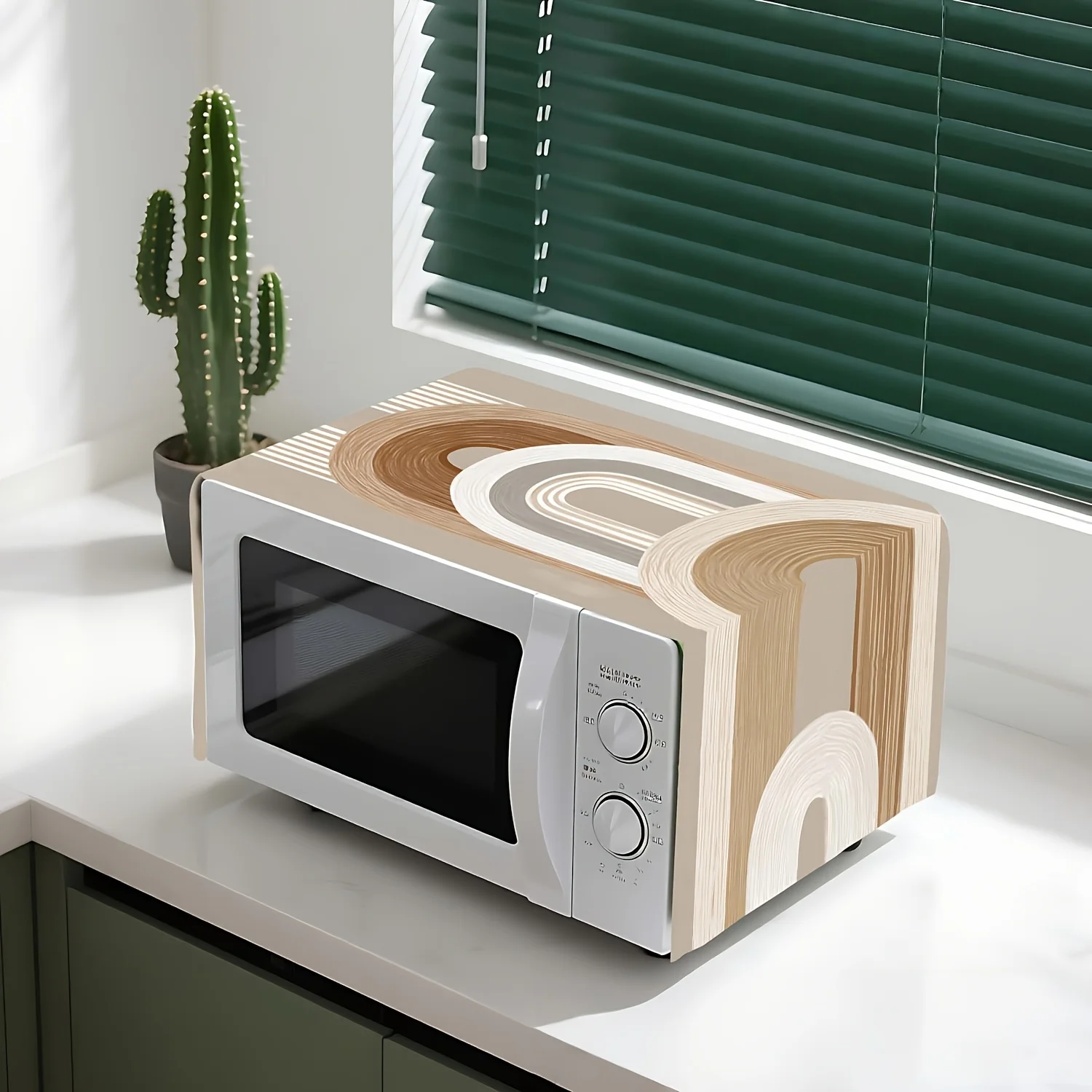 VIKAMA Beige Boho Arch Geometric Microwave Oven Dust Cover Polyester Appliance Protector Kitchen Decor for Fridge Washer Dryer