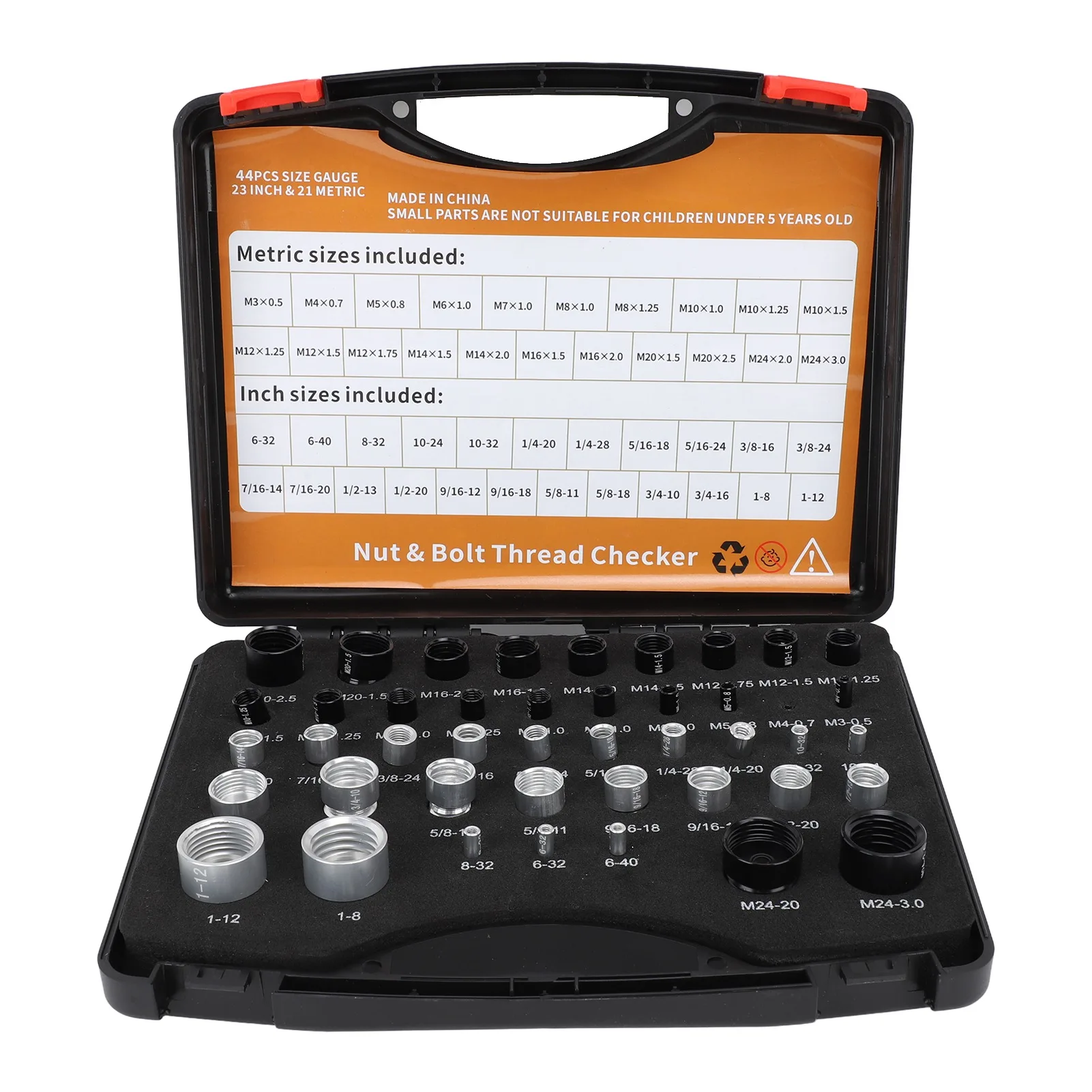 44PCS Thread Checker Nut and Thread Checker High Accuracy Metric Imperial Measurement with Storage Box for Plumbing Projects