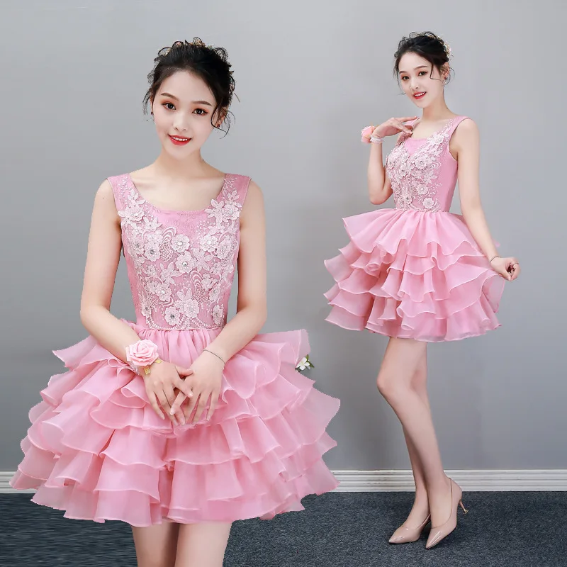 Mini vestido de baile quinceanera rosa, vestido curto com o pescoço, vestidos lindos, 15 anos