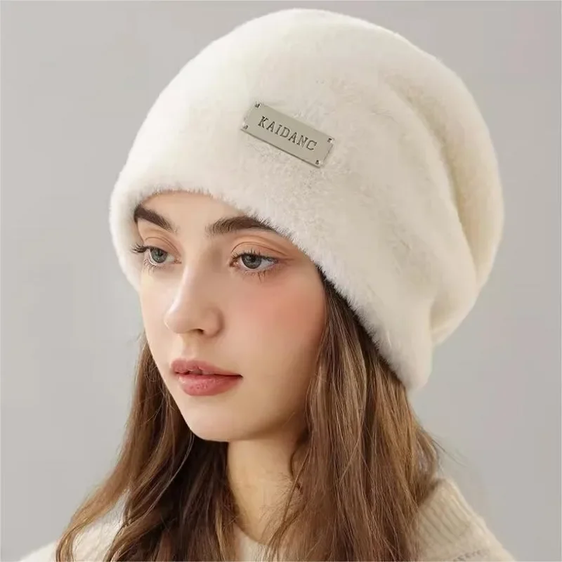 Korean INS Autumn Winter Lovely Soft Fur Pile Up Beanies Plush Fashion Fluffy Hats Premium Feel Sweet Cool Bonnets Warm Wool Cap