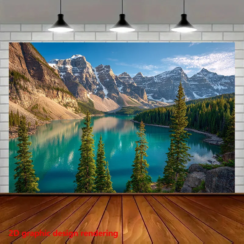Mountain Lake Scenery Tapestry Nature Landscape Photography Wall Art for Meditation Yoga Studio Calm Serene Environment Design